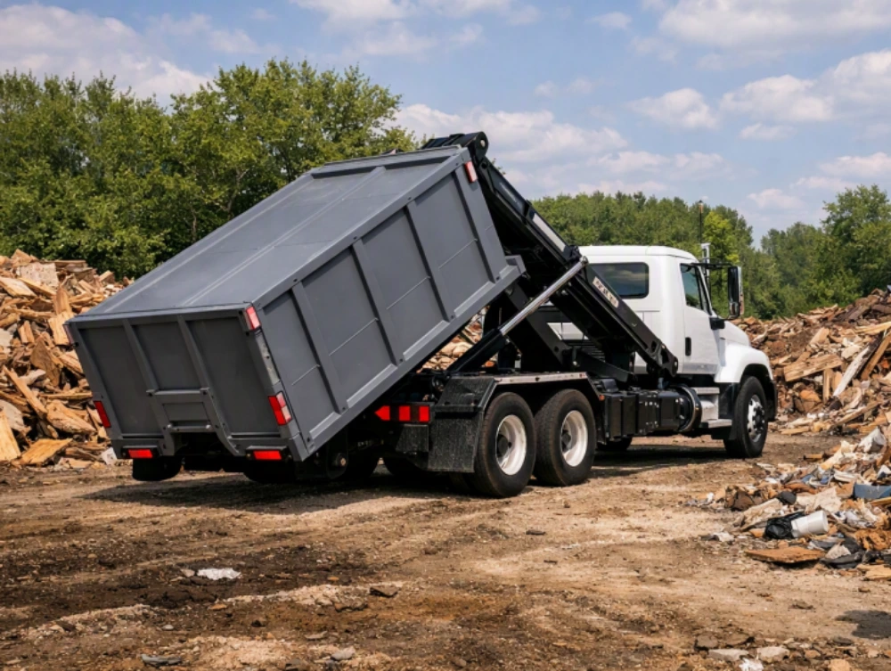 Dumpster delivered for a small business retail space cleanout in downtown Longview, TX